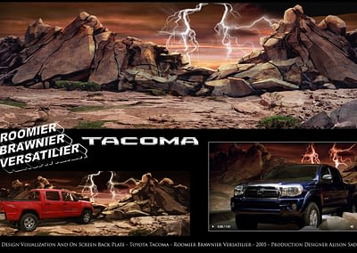 Set Design Visualization And On Screen Back Plate - Toyota Tacoma - Roomier Brawnier Versatilier - 2005